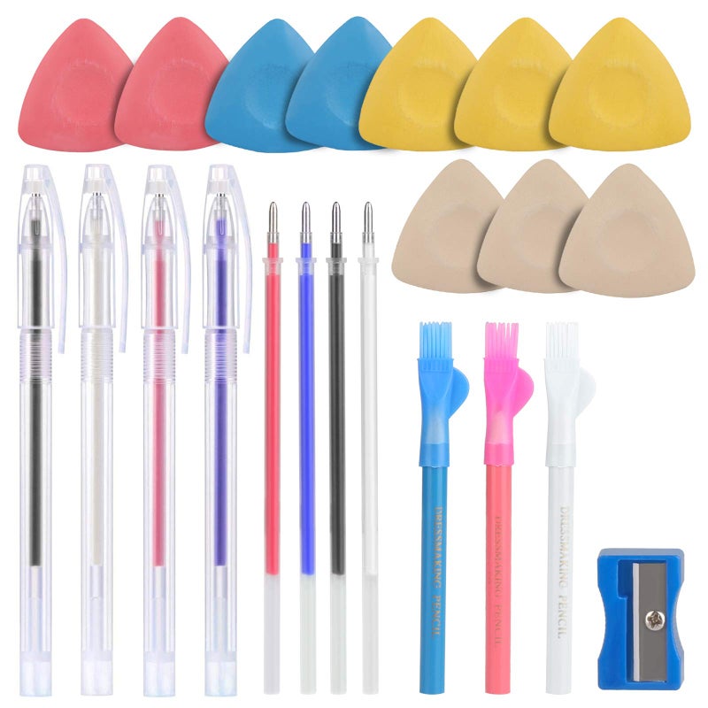 CampTek Tailors Chalk,Sewing Fabric Chalk and Fabric Markers for Quilting,10PCS Tailorâ€™s Chalk,4PCS Heat Erasable Fabric Marking Pens with 4 Refills,3 PCS Sewing Fabric Pencils - Image 1